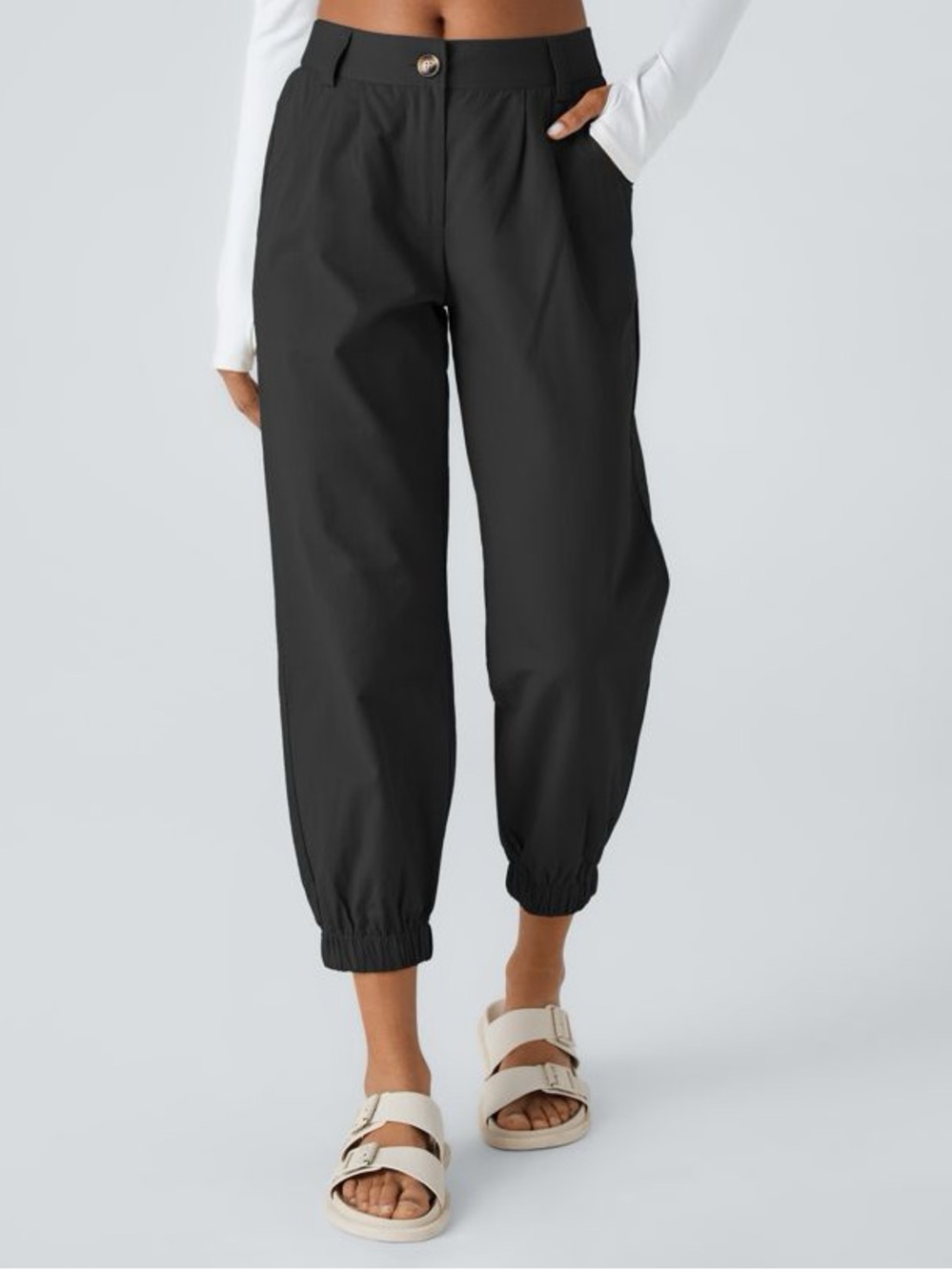 HALARA Black High-Rise Elastic Cuff 100% Cotton Joggers Pants (L Regular)